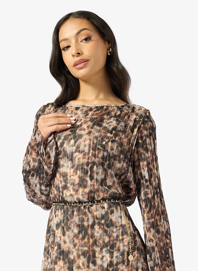 GUESS Floral Print Crew Neck Long Sleeve Mini Dress - Image 3